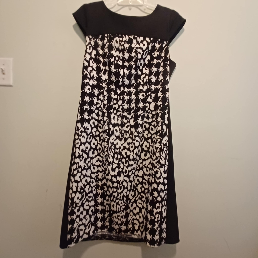 Voir Voir Women Sleeveless Dress Leopard Print Blk & Wht Sz 8 Blk Slimming Sides